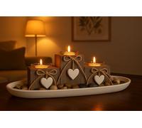 khevga Shabby Chic Tealight Holder Set of 3 - Grey Provence Heart Design, Elegant Candle Holders for Home Decoration, Table, Gift Idea, or Special Occasions