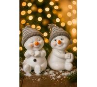 khevga Snowman Figures Set of 2 - Standing & Sitting - Christmas Decoration in Grey & Red - Classic or Playful - Ideal for Windowsill, Table & Winter Decoration (Grey, Sitting Dreamy)