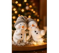 khevga Snowman Figures Set of 2 - Standing & Sitting - Christmas Decoration in Grey & Red - Classic or Playful - Ideal for Windowsill, Table & Winter Decoration (Grey, Sitting Cheerful)