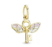 kheyr store 925 Sterling Silver Dangle Charms for Bracelets - Rose Gold Cat, Bee, Airplane, Passport, Pen, Flying Key & Love Heart Charms for Women (Gold-Tone Flying Key, No Gemstone)