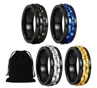 KhgFov Fidget Ring Men, Fidget Ring, 4 Pcs Anxiety Rings for Stress Relief with Storage Bag, Black Spinning Rings with Gear Design, Gift for Colleagues, Friends, and Family
