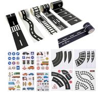 KhgFov Road Tape, 5 Rolls Removable Diy Traffic Road Tape with Traffic Sign Stickers, Easy to Apply and Remove, Train Track Tape for Imaginative Play and Educational Activities