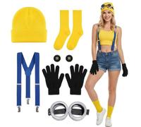 KhgFov Yellow Costume Set for Adults, Themed Party Outfit Accessories, Complete 6-Piece Character Ensemble, Ideal for Halloween Events and Group Costume Coordination
