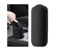 KHGUZ Car Trash Can with Lid, Silicone Leakproof Mini Round Vehicle Garbage Bin for Cup Holder, Portable Automotive Interior Waste Storage & Organizers Accessories, Universal Fit (Black)