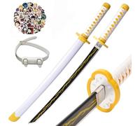 KHHK 31Inch Demon Swords Katana Anime Sword Samurai Tanjiro Cosplay Handmade Props Japanese Katana Handmade Abs Sheath Knife For Slay Lovers Halloween Props sword (Agatsuma Zenitsu)