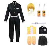 KHHK Anime Demon Agatsuma Zenitsu Cosplay Costume Nezuko Halloween Outfits Cloak Mitsuri For Menboys Kimono Uniform Outfit Party Role Play Full Set With Wig(L, Orange)