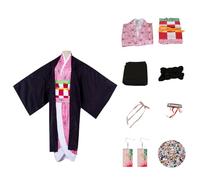 KHHK Anime Demon Kamado Nezuko Cosplay Costume Kimono Clothes Cosplay Outfits For Halloween Carnaval Pretend Play Fancy Dress Girls Women Cosplay(M, Pink)