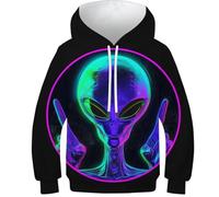 KHHKJBVCE 3D Alien Children's Hoodie Comfortable Leisure Sweatshirt Long Sleeves Pullover with Pocket for Teens Girls Boys 12-14Y