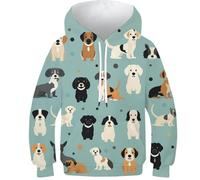 KHHKJBVCE 3D Children's Hoodies Cute Dogs Unisex Hoodies Novel Cute Graphic Print Pattern Hoodies Comfortable Leisure Pullover Sweatshirt With Pockets 7-9Y