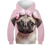 KHHKJBVCE 3D Children's Hoodies French Bulldog Unisex Hoodies Novel Cute Graphic Print Pattern Hoodies Comfortable Leisure Pullover Sweatshirt Long Sleeve Sweatshirt With Pockets 8-10Y