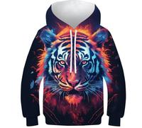 KHHKJBVCE Artistic Tiger Kid Hoodies Boys Girls 3D Print Sweatshirts Cool Funny Cool Casual Pullover Hoody 7-9Y