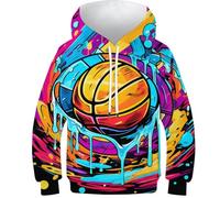 KHHKJBVCE Basketball Boys Hoodie 3D Printed Kids Sweatshirt Long Sleeve Casual Pullover with Pockets Birthday Gift 11-13Y