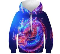 KHHKJBVCE Boys Girls Dragon Teenager Hoodies 3D Children's Hoodies Leisure Fashion with Pocket Novelty Printing Graphic Long Sleeve Pullover Tops 11-13Y