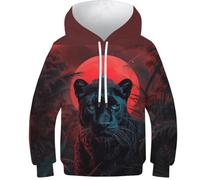 KHHKJBVCE Boys Girls Hoodies Black Panther 3D Printing Novelty Pullover Kids Funny Pullover Sweatshirts Leisure Comfortable Long Sleeve Hooded with Pocket for 10-12Y