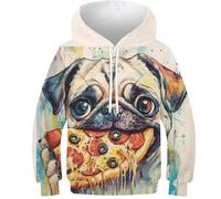 KHHKJBVCE Boys Girls Hoodies Pizza Dog Teenager 3D Novelty Pullover Kids Funny Pullover Sweatshirts Leisure Fashion Long Sleeve Hooded with Pocket 13-15Y