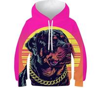 KHHKJBVCE Boys Girls Hoodies Rottweiler 3D Children's Hoody Funny Pullover Sweatshirts Long Sleeve Comfortable Leisure Hooded Jumpers With Pocket 12-14Y