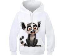 KHHKJBVCE Boys Girls Lemur 3D Hoodie Comfortable Fashion Unisex Children's Hoodie Long Sleeve Pullover Hoodie Sweatshirt with Pockets 9-11Y