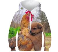 KHHKJBVCE Chicken And Dog Reciprocate Hoodies for Boys Girls 3D Print Novelty Colorful Cool Kids Sweatshirts 13-15Y
