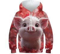 KHHKJBVCE Cute Little Pig Boys Girls Hoodie 3D Unisex Children's Hoodie Long Sleeve Pullover Hoodie Sweatshirt with Pockets 10-12Y