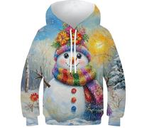 KHHKJBVCE Cute Snowman Boys Girls Hoodies 3D Printed Hooded Sweatshirts Casual Long Sleeve Pullover with Pocket 10-12Y