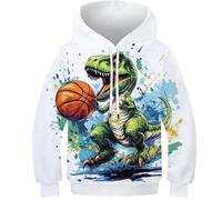 KHHKJBVCE Dinosaur Basketball Boys And Girls 3D Print Hoodie Sweatershirt with Pocket 10-12Y