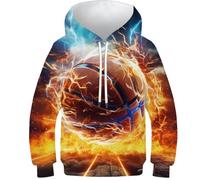 KHHKJBVCE Kids Hoodie 3D Basketball Hooded Sweatshirt Long Sleeve Pullover for Girls Boys 11-13Y