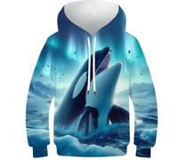 KHHKJBVCE Kids Novelty 3D Orca Printed Sweatshirt Girl Boy Pullover Hoodies Comfortable Leisure Long Sleeve Sweatshirt With Pocket 10-12Y