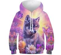 KHHKJBVCE Kids Teen Girl Boy Hoodies 3D Print Wolf Graphic Sweatshirt Pocket Pullover Hoodie 10-12Y