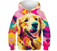 KHHKJBVCE Teen Golden Retriever Boys Girls Fashion 3D Printed Long Sleeve Pullover Hoodies Hooded Sweatshirts with Pocket 12-14Y
