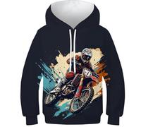 KHHKJBVCE Teen Hoodies Motocross 3D Children's Hoodies Unique Printed Pattern Pullover Kids Funny Pullover Sweatshirts Autumn And Winter Leisure Comfortable Long Sleeve Hooded with Pocket for 13-15Y