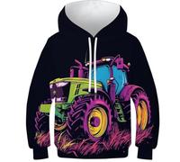 KHHKJBVCE Teen Hoodies Tractor Unisex Kids Hoodies Sweaters 3D Printed Unique Printed Pattern Casual Fashion Hooded Sweatshirts with Pockets 10-12Y