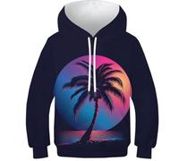 KHHKJBVCE Teen Palm Tree Boys Girls Fashion 3D Printed Long Sleeve Pullover Hoodies Hooded Sweatshirts with Pocket 11-13Y