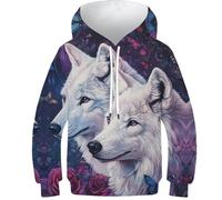 KHHKJBVCE Wolf Boys Girls Hoodies Kids Jumper Long Sleeve Pullover Toddler Hooded Top 3D Printed Sweatshirt Funny Clothes with Pocket 13-15Y