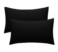 KHIM Luxury Deep Fitted Sheet 10”/25CM Breathable Poly Cotton Plain Soft Long-Lasting Bed Sheet Single Double King Super King (Black, Pillowcase Pair)