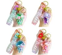 KHIOPNT 4Pcs Kawaii Keychain Astronaut Liquid Floating Quicksand Cute Keychains Bag Charm Wristlet Bracelet Key Ring for Women Girl