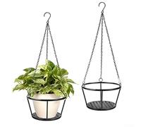 KHIronHive 2 Pack Sturdy Metal Plant Hangers With Chains, Modern Hanging Baskets For Indoor Outdoor Home Garden Decor, Rust Resistant Wire Pots For Balcony Porch Office Wall