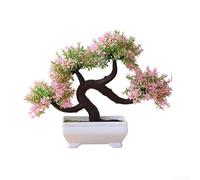KHIronHive Artificial Potted Plants, Lifelike Beard Tree & Grass Bonsai, No Maintenance Fake Greenery for Home Office Decor, Allergy-Friendly Plastic Foliage(Pink)