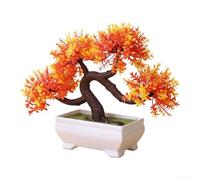 KHIronHive Artificial Potted Plants, Lifelike Beard Tree & Grass Bonsai, No Maintenance Fake Greenery for Home Office Decor, Allergy-Friendly Plastic Foliage(Sunset Red)