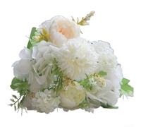 KHIronHive Artificial Silk Flower Bouquet with Peony, Hydrangea and Daisy Blooms, Handmade Floral Arrangement for Wedding Centrepieces, Home Decor and Photography Props, 32cm Height(White)