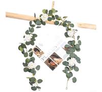 KHIronHive Artificial Silk Rose Vine Garland With Eucalyptus, Realistic Fake Flowers For Home Decor, Wedding Arch, Wall Hanging, Photography Backdrop, Adjustable 100Cm-200cm(White)