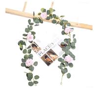 KHIronHive Artificial Silk Rose Vine Garland With Eucalyptus, Realistic Fake Flowers For Home Decor, Wedding Arch, Wall Hanging, Photography Backdrop, Adjustable 100Cm-200cm(Pink)
