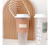KHIronHive Canvas Reusable Cup Bag Holder For Bubble Tea, Boba, Milk Tea, Coffee Drinks, Portable Double-Layer Design With Straw Buckle, Fits Most Teacups, Cotton Fabric For Home, Office, Travel(4#)