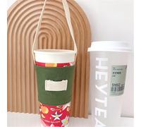 KHIronHive Canvas Reusable Cup Bag Holder For Bubble Tea, Boba, Milk Tea, Coffee Drinks, Portable Double-Layer Design With Straw Buckle, Fits Most Teacups, Cotton Fabric For Home, Office, Travel(5#)