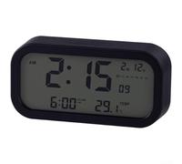 KHIronHive Digital Alarm Clock Large LED Display Temperature Monitor Night Light Snooze Function For PERPETUAL Calendar ABS Plastic Battery Powered 16 X 8.1 X 3.9CM For Bedroom Office Desktop(Black)