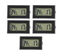 KHIronHive Digital Thermo-Hygrometer For Indoor Use, LCD Display Temperature And Humidity Meter With -50°C To 70°C Range, Compact Plastic Design For Home Office Greenhouse, Black, 5 Pack