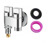 KHIronHive Double Angle Control Valve, 1 In 2 Out G1/2 Brass Angle Tap For Washing Machine And Toilet, Stainless Steel, Automatic Shut-Off, Corrosion-Resistant Corner Valve(Silver)