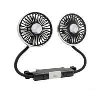 KHIronHive Dual-Head USB Car Fan With LED Light, 360° Rotatable Rear Seat Cooling Fan, 3-Speed Adjustable Electric Fan For Car Home Travel, Type-C Powered, Black And White