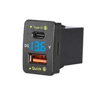 KHIronHive Dual Port Car Charger For Toyota QC30 Fast Charging PD 36W Power Adapter Digital Voltmeter USB Output ABS Material 33X23mm DC 12V-24V For Phones Tablets GPS Notebook Devices(Blue light)