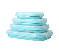 KHIronHive Foldable Silicone Lunch Box Set 4-Pack Leak-Proof Food Storage Containers Microwave And Dishwasher Safe Space-Saving Collapsible Bowls Color-Coded Green Blue Pink (4pcs blue)