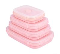 KHIronHive Foldable Silicone Lunch Box Set 4-Pack Leak-Proof Food Storage Containers Microwave And Dishwasher Safe Space-Saving Collapsible Bowls Color-Coded Green Blue Pink (4pcs Pink)